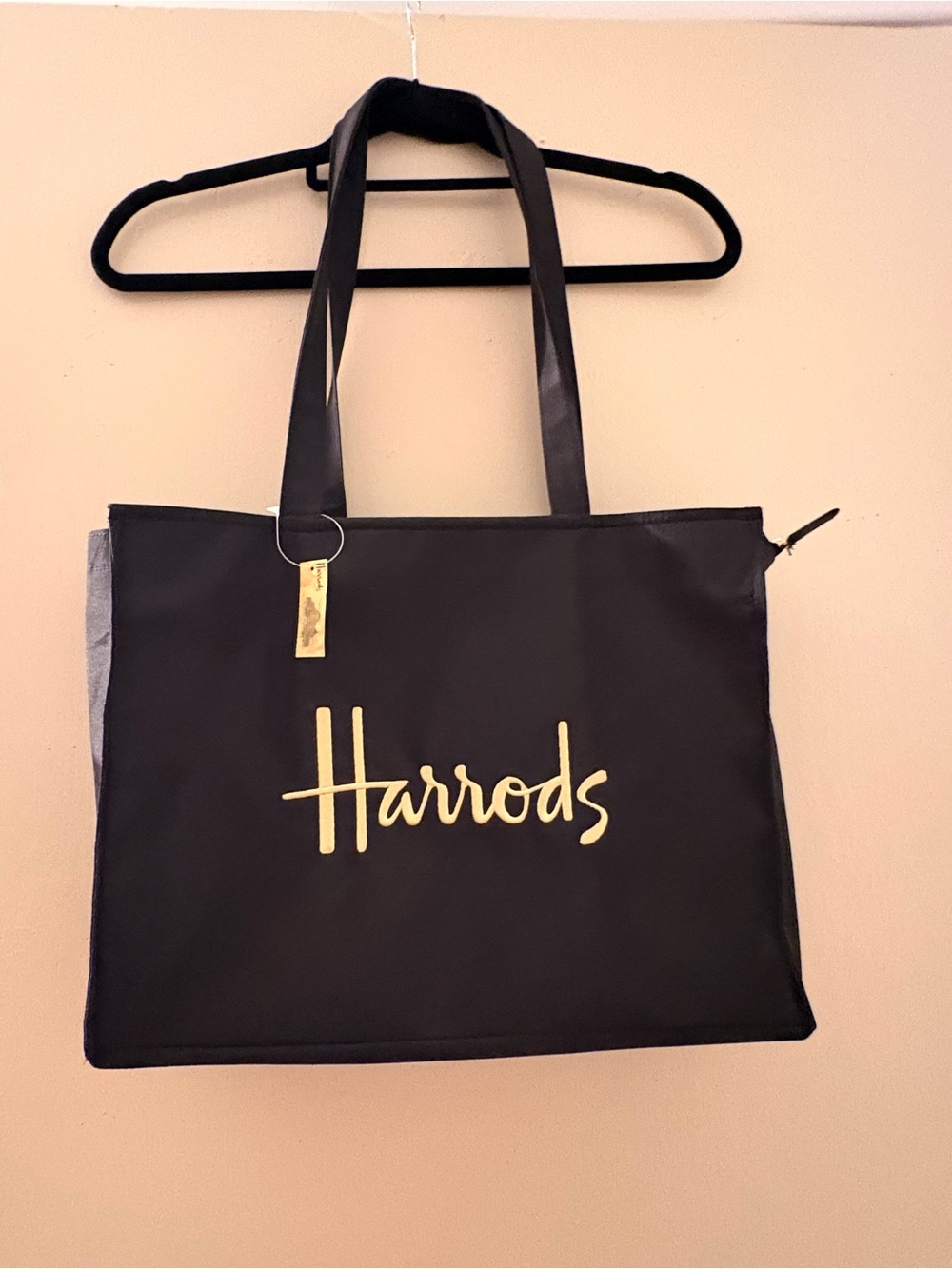 Harrods Black Tote with Gold Logo and Tag